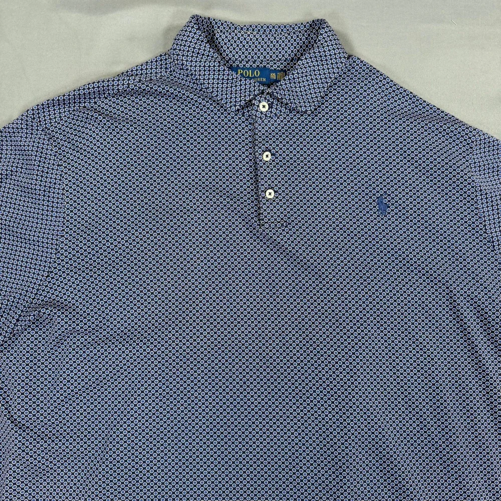 Polo Ralph Lauren Men's XXL Classic Fit Long Sleeve Cotton Polo Blue Dot Print